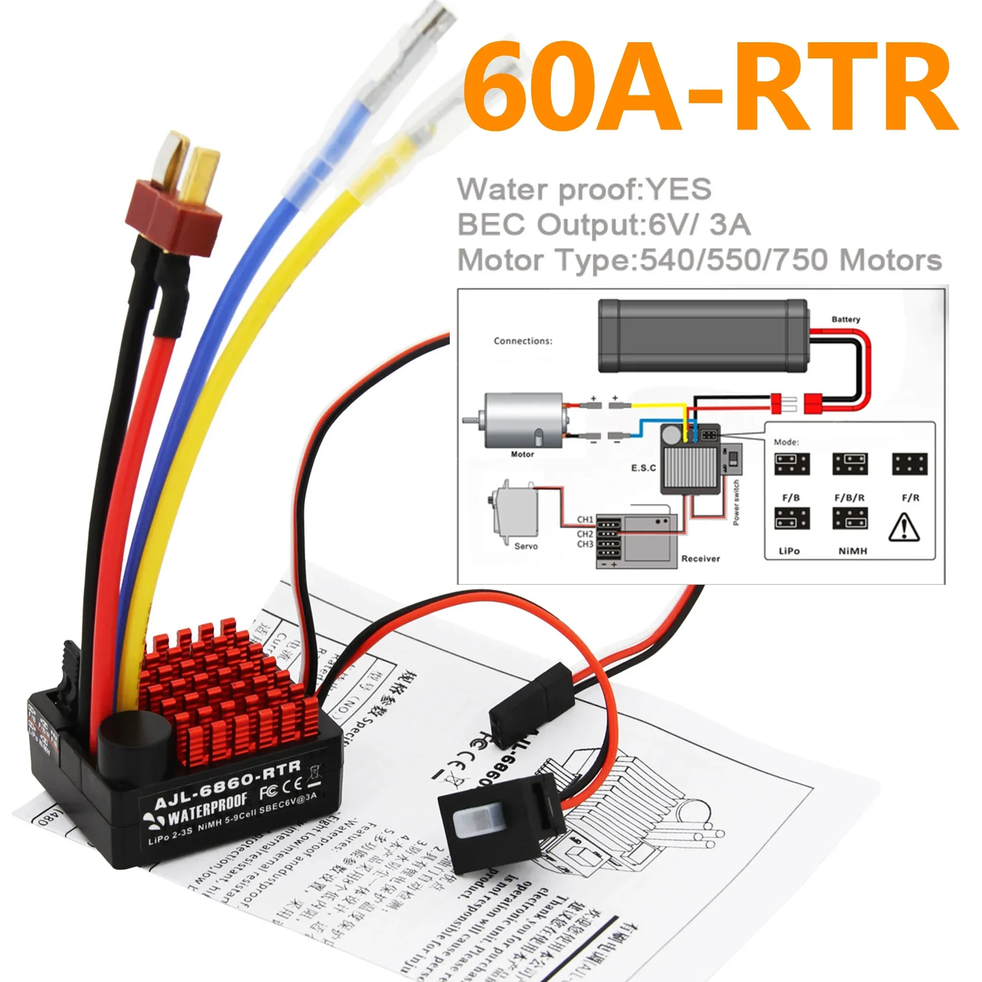 ESC Tahan Air 60A Brushed RTR  - Esc Waterproof 60A ulasan dan harga